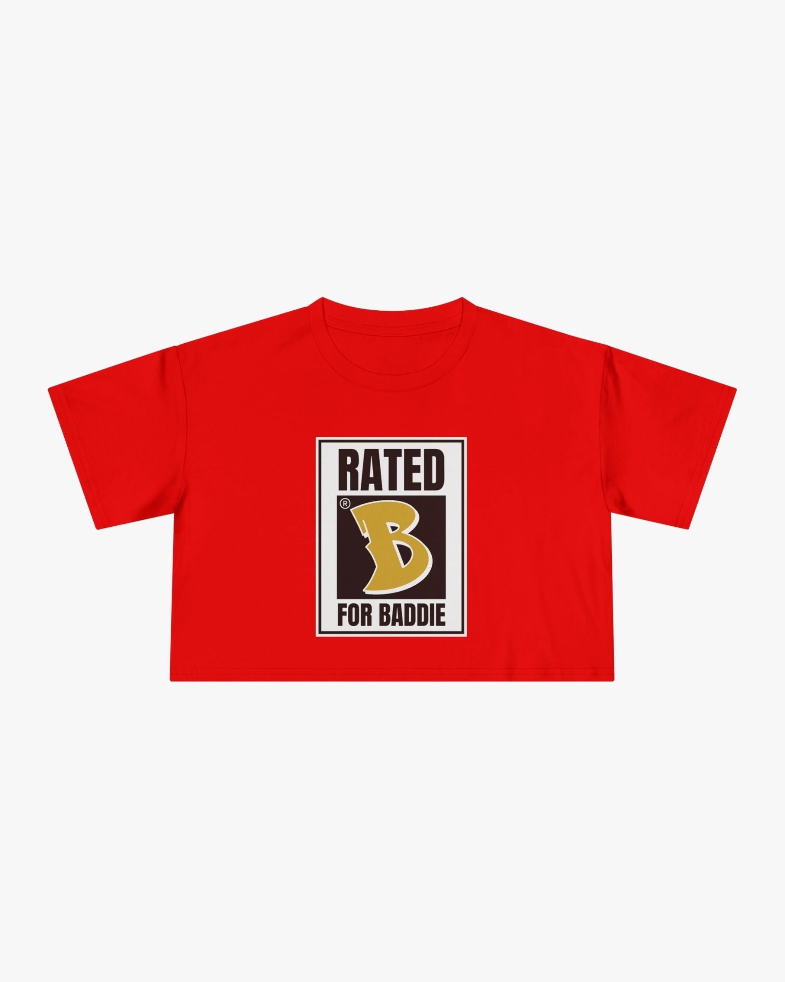 Red t-shirt with a graphic design on a white background